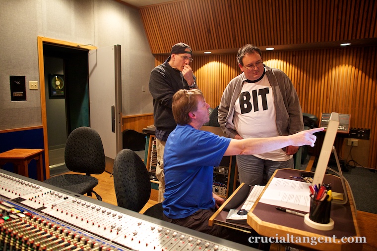 Russell Bond, James Dempsey, and Gordie Freedman in the control room