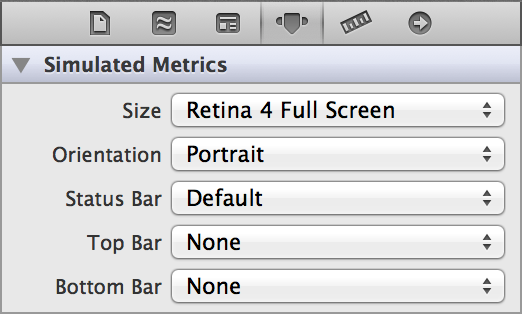 Screenshot of simulated metrics options in Interface Builder
